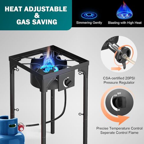Single Burner Propane Stove, 75,000 BTU/hr, High Pressure Outdoor Propane Burner with 0-20 PSI Regulator and 4ft Hose, Gas Stove for Patio Backyard Camping with Detachable Stand Legs in Kuwait