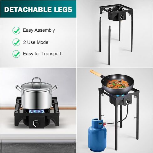 Single Burner Propane Stove, 75,000 BTU/hr, High Pressure Outdoor Propane Burner with 0-20 PSI Regulator and 4ft Hose, Gas Stove for Patio Backyard Camping with Detachable Stand Legs in Kuwait