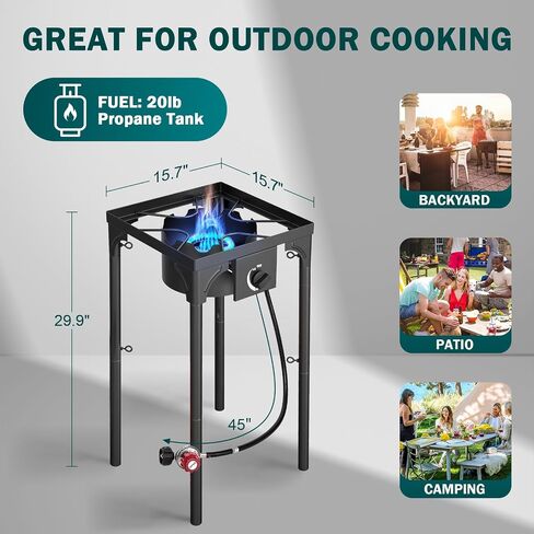 Single Burner Propane Stove, 75,000 BTU/hr, High Pressure Outdoor Propane Burner with 0-20 PSI Regulator and 4ft Hose, Gas Stove for Patio Backyard Camping with Detachable Stand Legs in Kuwait
