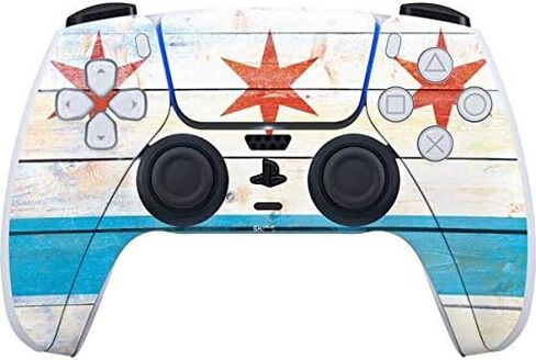Skinit Skinit Gaming Gaming Skin Accompated مع PS5 Controller - Chicago Flag Dark Wood Design in Kuwait