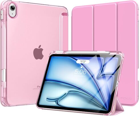 Moko for iPad Air 11 Inch Case M3/M2 2025/2024 ، iPad Air 5th/4th Gen 10.9 inch case 2022/2020 مع حامل قلم رصاص ، غطاء ثلاثي الأوزان خفيف الوزن مع قذيفة خلفية صلبة ، وردي ، وردي in Saudi Arabia