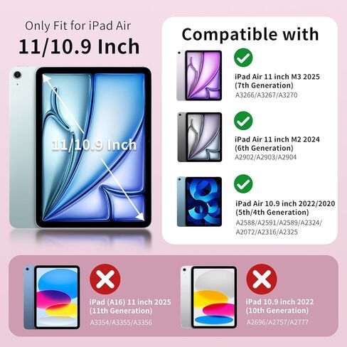 Moko for iPad Air 11 Inch Case M3/M2 2025/2024 ، iPad Air 5th/4th Gen 10.9 inch case 2022/2020 مع حامل قلم رصاص ، غطاء ثلاثي الأوزان خفيف الوزن مع قذيفة خلفية صلبة ، وردي ، وردي in Saudi Arabia