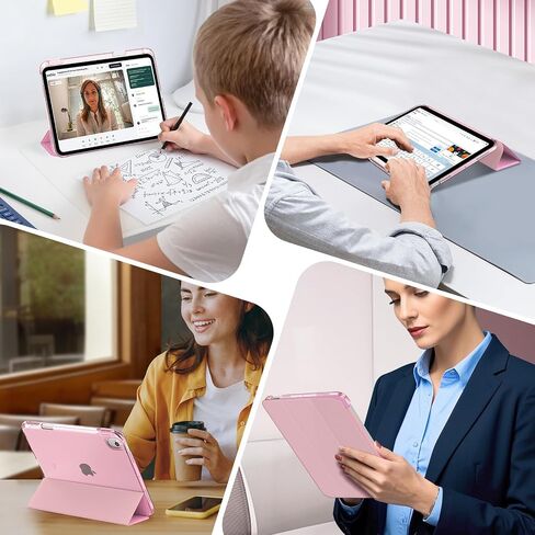Moko for iPad Air 11 Inch Case M3/M2 2025/2024 ، iPad Air 5th/4th Gen 10.9 inch case 2022/2020 مع حامل قلم رصاص ، غطاء ثلاثي الأوزان خفيف الوزن مع قذيفة خلفية صلبة ، وردي ، وردي in Saudi Arabia