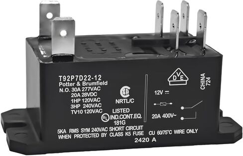 مرحل الطاقة T92P7D22-12 6-1393211-9 (عبوة من 2) - 12VDC، 30A PCB عالي الطاقة للأغراض العامة، مرحل تثبيت اللوحة، DPST-NO in Saudi Arabia