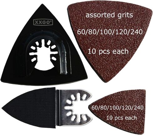 XXGO 105 Pcs Oscillating Multi Tool Sanding Pads Kits 2 Pcs Triangle Sanding Pads 3 Pcs Finger Sanding Pads 100 Pcs Multi Tool Sandpaper for Wood Sanding XG3105 in Kuwait
