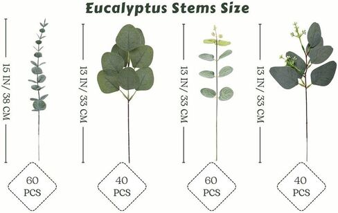 Eucalyptus Leaves Stems 100 PCS, 4 Kinds Mixed Artificial Greenery Stems for Wedding Decor Vase Floral Arrangement Centerpiece in Saudi Arabia
