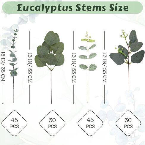 Eucalyptus Leaves Stems 100 PCS, 4 Kinds Mixed Artificial Greenery Stems for Wedding Decor Vase Floral Arrangement Centerpiece in Saudi Arabia