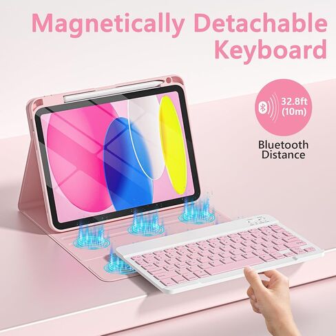 TaIYanG for iPad A16 11/10th Generation Case with Keyboard- Detachable Bluetooth Keyboard Case with Pencil Holder, Thin & Light- Folio Cover for iPad 11 inch A16 2025 10th Gen 10.9 Inch 2022 (Pink) in Saudi Arabia