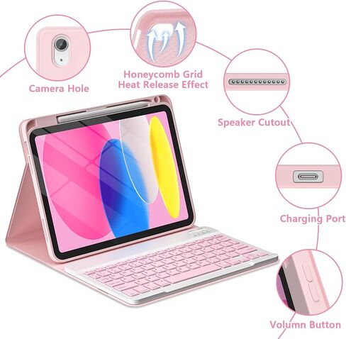TaIYanG for iPad A16 11/10th Generation Case with Keyboard- Detachable Bluetooth Keyboard Case with Pencil Holder, Thin & Light- Folio Cover for iPad 11 inch A16 2025 10th Gen 10.9 Inch 2022 (Pink) in Saudi Arabia