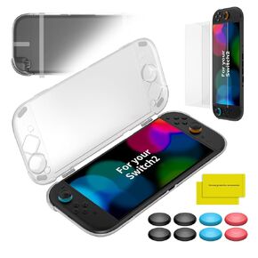 علبة OLCLSS لـ Nintendo Switch 2 (2025) TPU CLASE HARD CASE مع 2 × 10H صلابة ، و 8 أغطية واقية من السيليكون متوافقة مع Switch 2 Ultra Slim Lightweight - Clear Clear