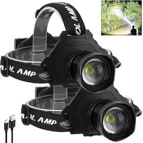 Rechargeable Headlamp, 3000 Lumens Head Lamps Led Rechargeable Headlights with 10 Modes, 90° Adjustable Bright Headlamps for Adults, IPX7 Waterproof Head Lights for Fishing Camping