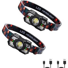 LED Headlamp Rechargeable 2Pack Head Lights for Forehead, Super Bright with Red Light & Motion Sensor - Hands-Free Headlight for Adults, Running, Hunting, Camping, Hiking