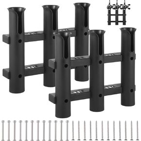 2 PCS 3-Tube Fishing Rod Holder, Fishing Boat Rod Holders with Screws, Black Plastic Fishing Pole Tube Holder Bracket, Side Mount Fishing Pole Rack for Boat Kayak Garage Trailer Cooler