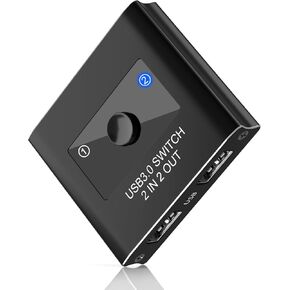 USB Switch ، USB 3.0 Switcher 2 in 2 Out ، أجهزة كمبيوتر Switcher 2 تشارك 2 أجهزة للطابعة ولوحة المفاتيح والماسحة الضوئية والماوس ، متوافقة مع Mac/Win/Linux