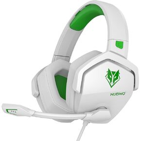 سماعات ألعاب Nubwo N16 لـ Xbox و PS5 و PS4 و PC و NS و Mac - على سماعات الأذن مع الميكروفون ، صوت ستيريو ، سلكية مع مقبس صوتي 3.5 ملم (أخضر أبيض)