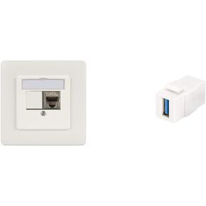 DIGITUS Set: 2X Caja de Conexiones 2 Puertos - Salida Recta - para Módulos Multimedia Keystone + 4X Acoplador Keystone USB 3.0 - Blanco