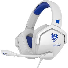 NUBWO N16 Gaming Headsets for Xbox, PS5, PS4, PC, NS, Mac - Over Ear Headphones with Microphone, Stereo Sound, Wired Headet with 3.5mm Audio Jack (White Blue)