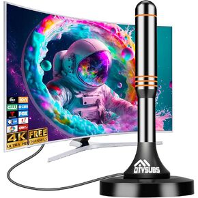 TV Antenna Indoor, 2025 Digital Antenna for Smart TV with Strong Magnetic Base, 360 Reception TV Antenna for Local Channels HD Antennas for TV Without Cable - Support 4K 1080P All TVs, Orange