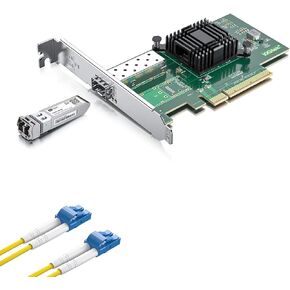 10Gb SFP+ PCI-E NIC with 10G Single Mode SFP+ LC Module with 2m OS2 LC to LC Fiber Patch Cable, Compare to Intel X520-DA1 Network Card, Single SFP+ Ports, PCI Express X8, Support Windows/Linux/VMware