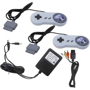 2-Pack Wired Controllers AV Cable Power Adapter Bundle for Nintendo SNES, Gray