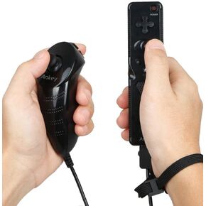 Ankey 1 Kit Remote Nunchuck Controller Built-in Motion Plus Sensor Compatible with Nintendo Wii Wii U Remote Controller (Black 1 Pair)