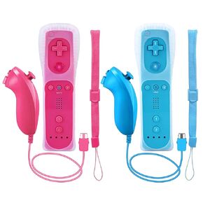Wii Remote Controller and Nunchuck,2 Sets Wireless Game Joystick Controller,Compatible with Nintendo Wii & Wii U(Blue&Pink)