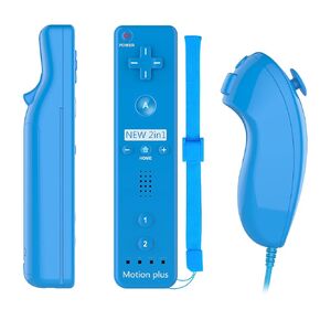 Wii Controller Compatible with Nintend Wii, Wii U with Motion Plus, 1 Pack Wii Remote and Nunchuck Controller with Silicone Case and Wrist Strap (Blue)