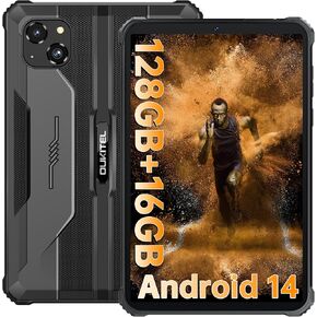 OUKITEL RT3 Pro Rugged Tablet - 16GB+128GB 1TB Expandable Industrial Android 14 Tablet, 8 Inch HD Display, 5150mAh Battery Tablets PC, 16+8MP Camera,4G Dual SIM/5G WiFi/Face ID/90dB Speaker/NFC, Black