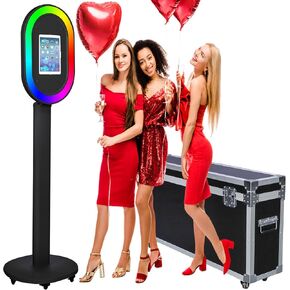 Photo Booth for iPad 10.2'' 10.5'' 10.9" 11" 12.9" 13" Shell Stand Selfie Station Customized Logo Photobooth Machine with Beauty RGB Ring Light and Honeycomb Box for Events Wedding Parties