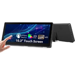 10.3'' Small Touchscreen Monitor, 400cd/m², VESA, IPS Stretched Bar LCD Mini Travel Touch Display 1920 * 720 HDMI USBC, Portable Touch Screen for Laptop Computer Windows Aida64 GPU CPU RAM Monitoring