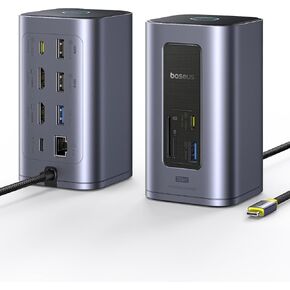 BASEUS DACKING MONTRY DUAL MONTORD ، NOMOS WIN AIR (12 في 1) Dock الكمبيوتر المحمول ، 2*4K HDMI ، منافذ USB 10 جيجابت في الثانية ، إيثرنت 1 جيجابت في الثانية ، PD 100W (لا يوجد محول طاقة) ، محطة إرساء USB C لـ Dell/HP/Lenovo/Asus/Acer/Mac