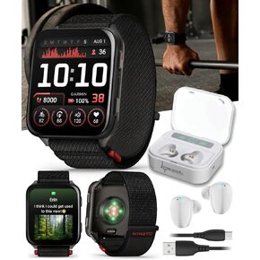 Wearable4U Garmin Venu X1 Thin and Lightweight GPS Smartwatch, AMOLED Display, Black with Slate Titanium Comfort Fit Nylon Band Power Bank Bundle