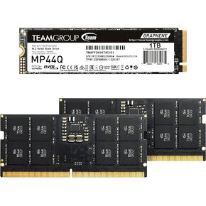 TEAMGROUP MP44Q 1TB SLC Cache Gen 4x4 M.2 2280 PCIe 4.0 w/NVMe SSD R/W Speed up to 7400/6200MB/s TM8FFD001T0C101 Bundle with Elite SODIMM DDR5 2x16GB 5600 MHz CL46 Laptop Memory TED532G5600C46ADC-S01