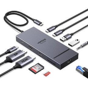 UGREEN Revodock Pro 11-in-1 Docking Station: 4K@120Hz DP+HDMI, Dual 10Gbps USB-C, 100W PD, SD/TF, Gigabit Ethernet, 3.5mm Audio, Aluminum Body for MacBook/Dell/HP/Lenovo