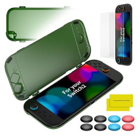 علبة OLCLSS لـ Nintendo Switch 2 (2025) TPU CLASE HARD CASE مع 2 × 10H صلابة ، و 8 أغطية واقية من السيليكون متوافقة مع Switch 2 Ultra Slim Design Lightweight -Green