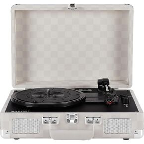Crosley CR8005F-AC Cruiser Plus Vintage 3-Speed Bluetooth in/Out Suitcase Vinyl Record Player Turntable, Almond Checkerboard