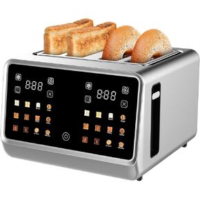 4 Slice Touch Screen Toaster with LCD Display Stainless Steel Digital Toasters 6 Bread Types& 6 Shade Settings Smart Extra Wide Slots Toaster With Bagel Cancel Defrost Reheat Functions