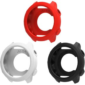 3 Pack Watch Cover Compatible with Garmin Forerunner 55 Silicone Protective Case Shell Smartwatch Accessories (Black,Red,White)