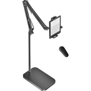 Floor Stand Kindle Holder with Remote Page Turner for Reading in Bed, Tablet Stand with 6.6lb Stable Base, Kindle Accessories Clicker Tablet Holder for Kindles Tablets iPhones 4.7-12.9 inch(Black)
