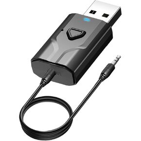 Bluetooth USB Transmitter Receiver Mini Receiver Transmitter Bluetooth 5.0 Car Adapter with 3.5mm Aux Cable for TV PC Speaker Car/Home Stereo System,USB Power Supply,Built in Mic for Handsfree Calls