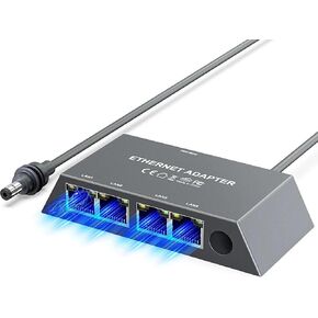 Ethernet Adapter for Starlink Gen3 & Mini – 4-Port Gigabit RJ45 Hub with Built-in 0.5M Cable, Plug & Play LAN Splitter for Wired Internet to PC, TV, Game Console, Printer, Cameras