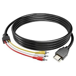 HDMI to RCA Cable, 1080P 5ft/1.5m Male to Male 3RCA Component AV Adapter Cable One-Way Transmission from HDMI to RCA M/M Connector Transmitter for TV HDTV (NO Signal Conversion Function)