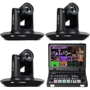 Fomako 4K PTZ Camera HDMI ، AI Auto-Tracking ، 4K 20x Optical Zoom (3pcs) ، M5 Video Mixer Switcher ، لأحداث مؤتمر تعليم تعليم الكنيسة ، حزمة PTZ (K20UH X3+M5)