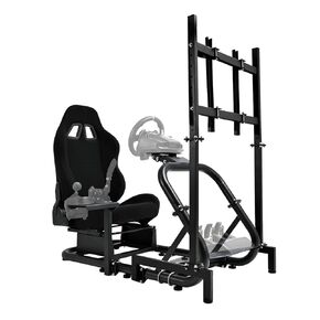 Hottoby Racing Simulator Cockpit with TV Stand&Seat Adjustable Fit for Logitech/Thrustmaster/FANATEC G25 G27 G29 G920 G923 T128X T248 T300 T458 Shifter Platform Upgrade,No Wheel Pedal TV Handbrake.