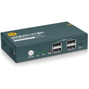 Displayport KVM Switch , 4K@60Hz , 4 USB 2.0 Ports , One Key to Switch,with All Needed Cables