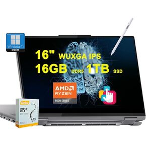 Lenovo Yoga 7 2-in-1 AI PC Laptop | 16" WUXGA Touch | AMD Zen4 8-core Ryzen 7 8840HS (>i7-12700H) | 16GB DDR5 1TB SSD | Backlit Fingerprint Long-Lasting Battery Rapid Charging Win11 w/DLCA Accessory