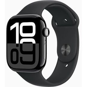Apple Watch Series 10 [GPS, 46mm] - Jet Black Aluminum Case with Black Sport Band, S/M (Renewed Premium)