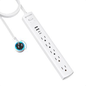 واقي التيار الكهربائي من تروند، 5 منافذ متباعدة على نطاق واسع و3 منافذ USB (1 USB C)، سلك تمديد مسطح بطول 6 أقدام، واقي من التيار 1440J، قابل للتركيب على الحائط، شريط طاقة للمكتب المنزلي، أبيض