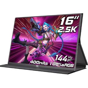 FMC 2.5K Portable Monitor 144hz QHD 16 inch Monitor Flicker-Free USB-C Side, HDMI Portable Screen for Laptop Compatible with Windows, MacBook, Phone, Switch, Xbox & PS4/5 Gaming