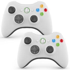 وحدة التحكم اللاسلكية Ishako 2-Pack لأجهزة Xbox 360 والكمبيوتر الشخصي ، والاهتزاز المزدوج ، وتصميم مريح للألعاب العائلية ، ووحدة تحكم اللعبة متوافقة مع Windows 7/8/10/11- أبيض 2 عبوة